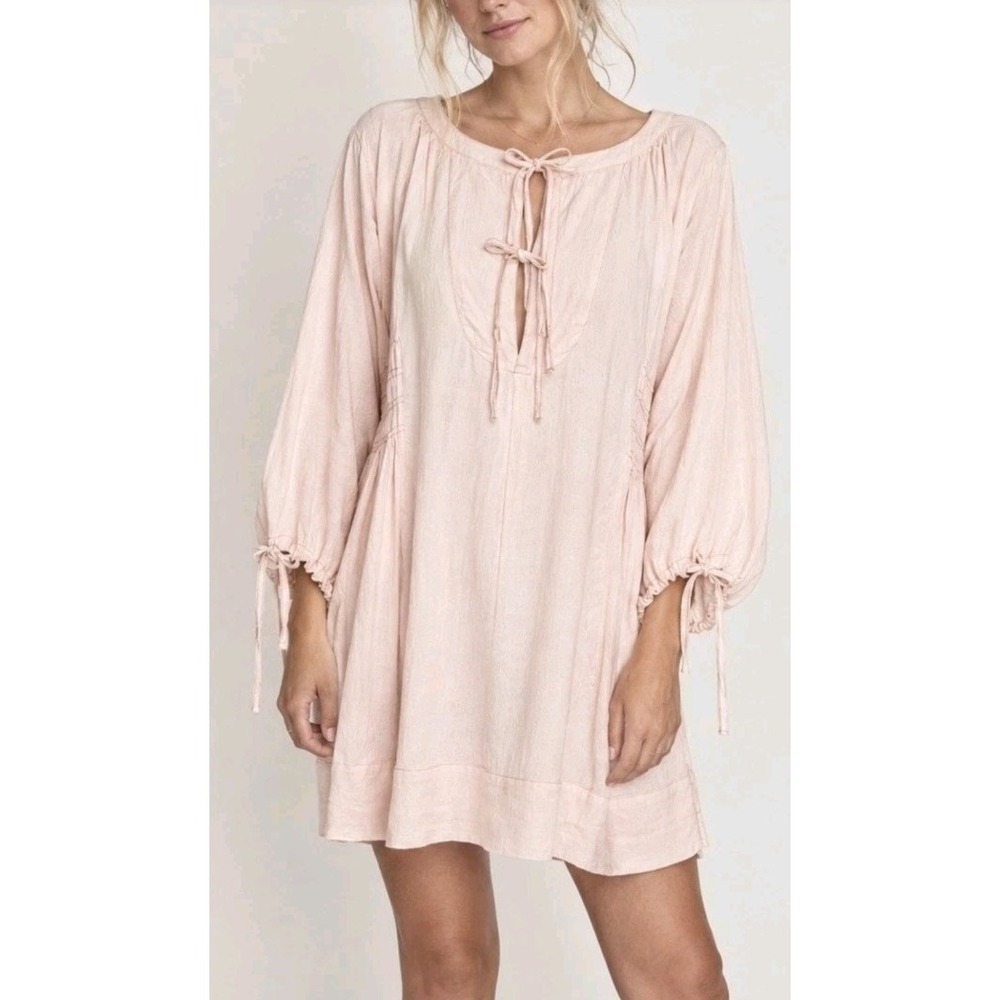Free People Mini Dress Champagne Woman S Whimsy Cottage Tie Sleeve Fairy Boho
